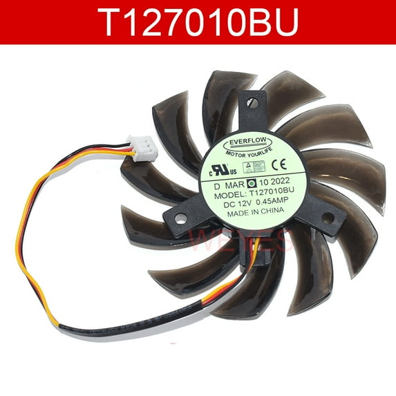 For Everflow Graphics Cooling Fan T127010BU DC12V 0.45A 3Lines Computer Cooler 7.5CM