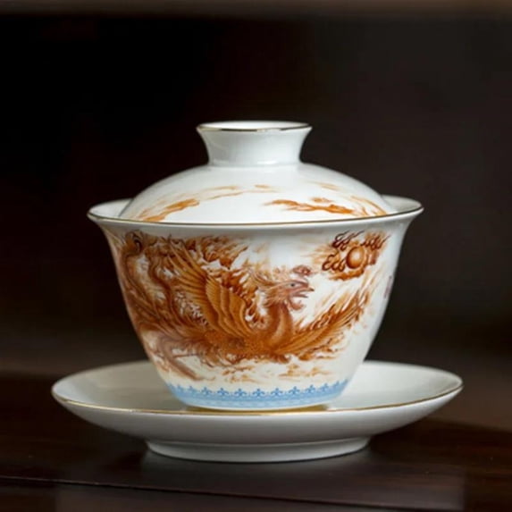 For Festival Teacup Personal Use Gift Dehua Porcelain Dragon And Phoenix Gaiwan Kung Fu Tea Set