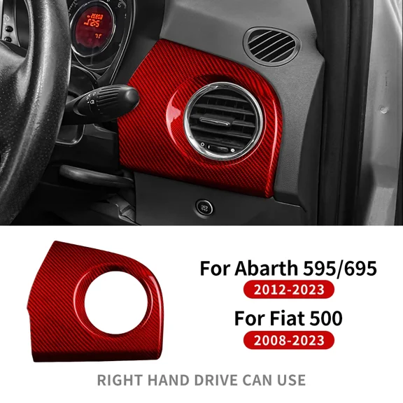 For Fiat 500 2008-2023 Abarth 595 695 2012-2022 2023 LHDRHD Car Driver Side Air Outlet Panel Trim Real Hard Carbon Fiber Sticker.