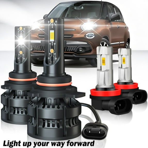 For Fiat 500 2012-2017 2018 2019 Combo LED Headlight + Fog Light Bulbs Kit 700% Brighter than halogen 6000K White 4PCS