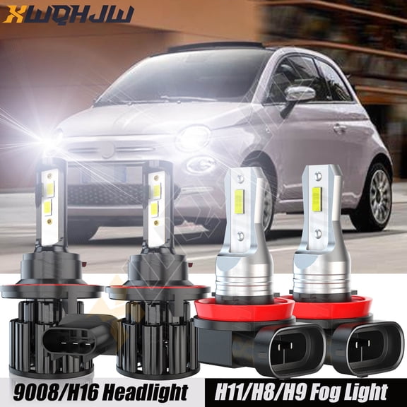 For Fiat 500 2012-2019 Car 9008/H13 LED Headlight Hi/Lo Beam H11/H8 Fog Light Bulbs Combo 4X
