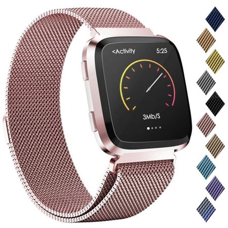 For Fitbit Versa 3 & Fitbit Sense Replacement Band Stainless Steel Metal Loop Bracelet Sweatproof Mesh Wristbands Magnetic Clasp Small/Large Adjustable