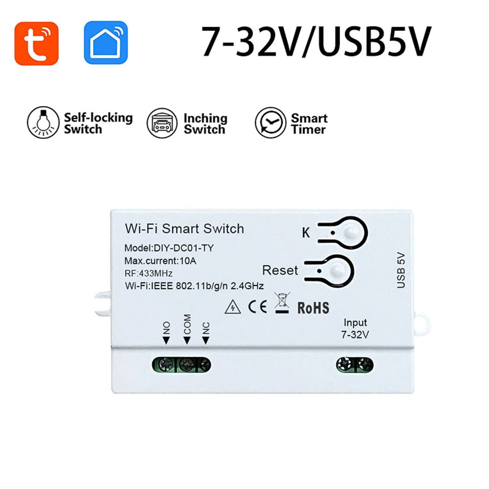 For For Tuya WiFi For Smart switch DIY timer 1 channel 732V USB 5V