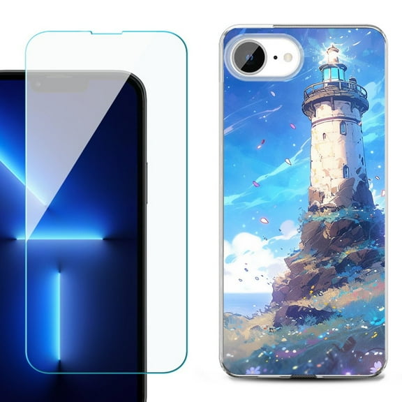 For For iPhone 16e Phone Case Cover, Shockproof Case with Tempered Glass Screen Protector, by OneToughShield - Beacon Sky