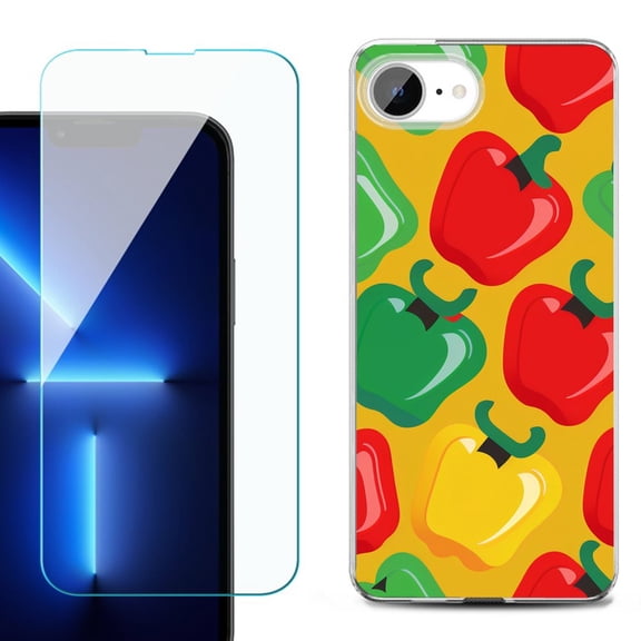 For For iPhone 16e Phone Case Cover, Shockproof Case with Tempered Glass Screen Protector, by OneToughShield - Bell Pepper
