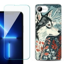 For For iPhone 16e Phone Case Cover, Shockproof Case with Tempered Glass Screen Protector, by OneToughShield - Calm Husky
