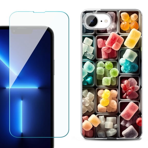 For For iPhone 16e Phone Case Cover, Shockproof Case with Tempered Glass Screen Protector, by OneToughShield - Candy Box