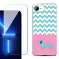 thumbnail image 1 of For For iPhone 16e Phone Case Cover, Shockproof Case with Tempered Glass Screen Protector, by OneToughShield - Chevron/Dachshund/Puppy, 1 of 2