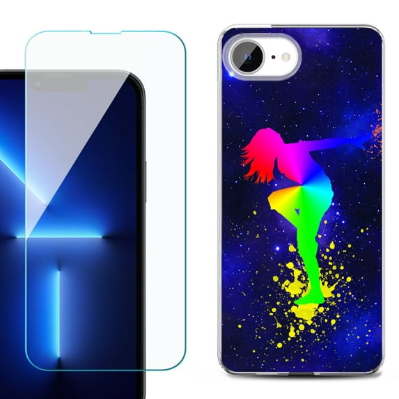 For For iPhone 16e Phone Case Cover, Shockproof Case with Tempered Glass Screen Protector, by OneToughShield - Cosmos Dance