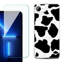 For For iPhone 16e Phone Case Cover, Shockproof Case with Tempered Glass Screen Protector, by OneToughShield - Cow Skin Design