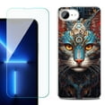 thumbnail image 1 of For For iPhone 16e Phone Case Cover, Shockproof Case with Tempered Glass Screen Protector, by OneToughShield - Cyberpunk Cat, 1 of 2