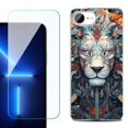 thumbnail image 1 of For For iPhone 16e Phone Case Cover, Shockproof Case with Tempered Glass Screen Protector, by OneToughShield - Cyberpunk Lion, 1 of 2