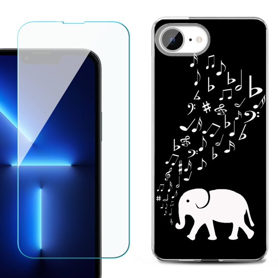 For For iPhone 16e Phone Case Cover, Shockproof Case with Tempered Glass Screen Protector, by OneToughShield - Elephant Music