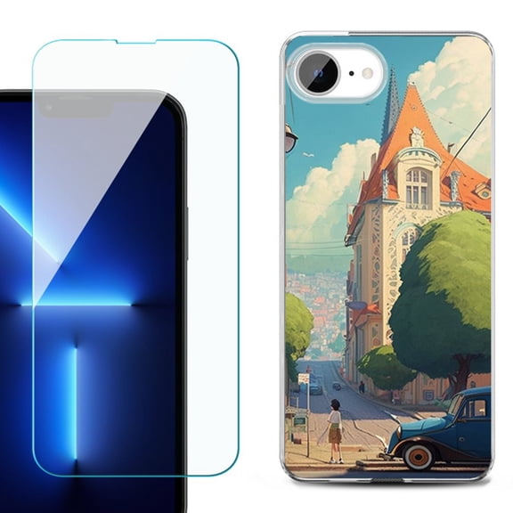 For For iPhone 16e Phone Case Cover, Shockproof Case with Tempered Glass Screen Protector, by OneToughShield - Europe Summer