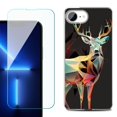 thumbnail image 1 of For For iPhone 16e Phone Case Cover, Shockproof Case with Tempered Glass Screen Protector, by OneToughShield - Geometric Deer, 1 of 2
