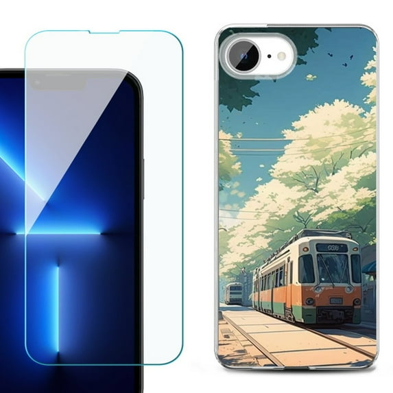 For For iPhone 16e Phone Case Cover, Shockproof Case with Tempered Glass Screen Protector, by OneToughShield - Kyoto Summer