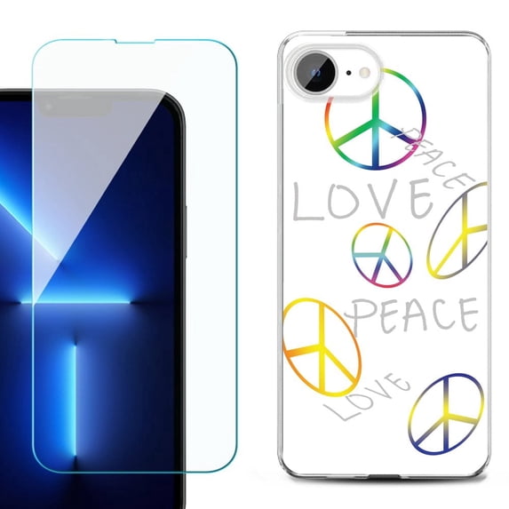 For For iPhone 16e Phone Case Cover, Shockproof Case with Tempered Glass Screen Protector, by OneToughShield - Love/Peace