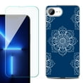 thumbnail image 1 of For For iPhone 16e Phone Case Cover, Shockproof Case with Tempered Glass Screen Protector, by OneToughShield - Mandala / Blue, 1 of 2