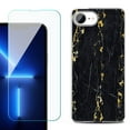 thumbnail image 1 of For For iPhone 16e Phone Case Cover, Shockproof Case with Tempered Glass Screen Protector, by OneToughShield - Marble / Gold/Black, 1 of 2