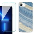 thumbnail image 1 of For For iPhone 16e Phone Case Cover, Shockproof Case with Tempered Glass Screen Protector, by OneToughShield - Marble/ Marina Blue, 1 of 2