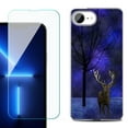 thumbnail image 1 of For For iPhone 16e Phone Case Cover, Shockproof Case with Tempered Glass Screen Protector, by OneToughShield - Midnight Deer, 1 of 2