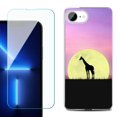 thumbnail image 1 of For For iPhone 16e Phone Case Cover, Shockproof Case with Tempered Glass Screen Protector, by OneToughShield - Moonlight Giraffe, 1 of 2