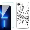 thumbnail image 1 of For For iPhone 16e Phone Case Cover, Shockproof Case with Tempered Glass Screen Protector, by OneToughShield - Music Notes / White, 1 of 2