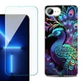 thumbnail image 1 of For For iPhone 16e Phone Case Cover, Shockproof Case with Tempered Glass Screen Protector, by OneToughShield - Neon Peacock, 1 of 2