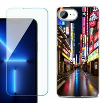 For For iPhone 16e Phone Case Cover, Shockproof Case with Tempered Glass Screen Protector, by OneToughShield - Neon Street