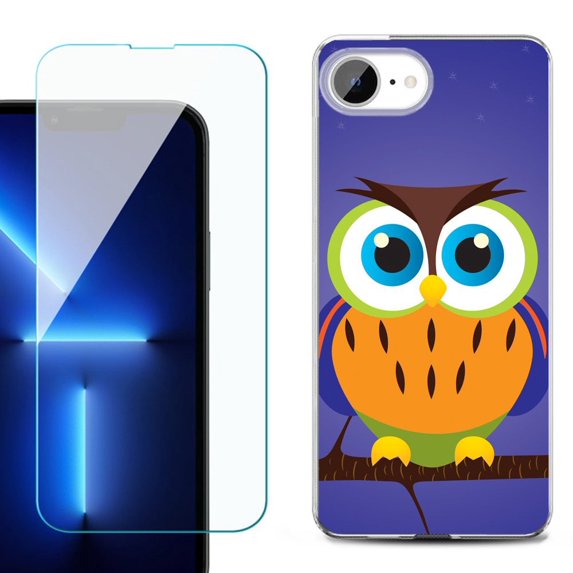 For For iPhone 16e Phone Case Cover, Shockproof Case with Tempered Glass Screen Protector, by OneToughShield - Night Owl