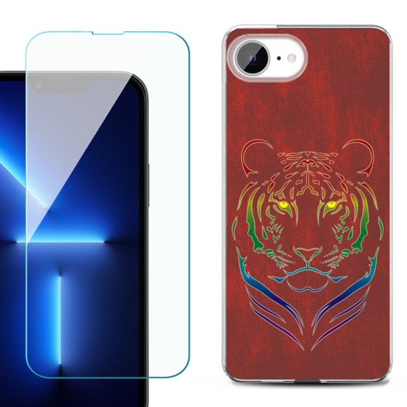 For For iPhone 16e Phone Case Cover, Shockproof Case with Tempered Glass Screen Protector, by OneToughShield - Night Tiger