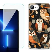 For For iPhone 16e Phone Case Cover, Shockproof Case with Tempered Glass Screen Protector, by OneToughShield - Owl Mix