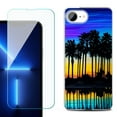 thumbnail image 1 of For For iPhone 16e Phone Case Cover, Shockproof Case with Tempered Glass Screen Protector, by OneToughShield - Palmtree, 1 of 2
