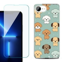 For For iPhone 16e Phone Case Cover, Shockproof Case with Tempered Glass Screen Protector, by OneToughShield - Puppies