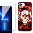 thumbnail image 1 of For For iPhone 16e Phone Case Cover, Shockproof Case with Tempered Glass Screen Protector, by OneToughShield - Rose Skull, 1 of 2