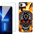 thumbnail image 1 of For For iPhone 16e Phone Case Cover, Shockproof Case with Tempered Glass Screen Protector, by OneToughShield - Skull Flames, 1 of 2