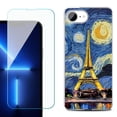thumbnail image 1 of For For iPhone 16e Phone Case Cover, Shockproof Case with Tempered Glass Screen Protector, by OneToughShield - Starry Night Eiffel, 1 of 2