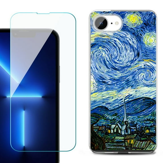 For For iPhone 16e Phone Case Cover, Shockproof Case with Tempered Glass Screen Protector, by OneToughShield - Starry Night Paris