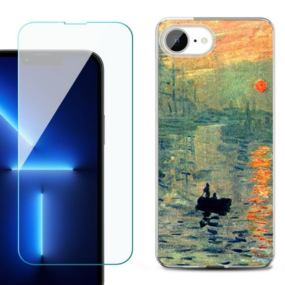 For For iPhone 16e Phone Case Cover, Shockproof Case with Tempered Glass Screen Protector, by OneToughShield - Sunrise Impression