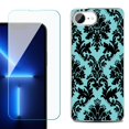 thumbnail image 1 of For For iPhone 16e Phone Case Cover, Shockproof Case with Tempered Glass Screen Protector, by OneToughShield - Victorian Blue/Black, 1 of 2