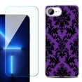 thumbnail image 1 of For For iPhone 16e Phone Case Cover, Shockproof Case with Tempered Glass Screen Protector, by OneToughShield - Victorian Purple/Black, 1 of 2