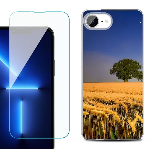 For For iPhone 16e Phone Case Cover, Shockproof Case with Tempered Glass Screen Protector, by OneToughShield - Wheatfield