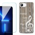 thumbnail image 1 of For For iPhone 16e Phone Case Cover, Shockproof Case with Tempered Glass Screen Protector, by OneToughShield - Wood/Music, 1 of 2