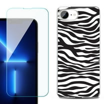 For For iPhone 16e Phone Case Cover, Shockproof Case with Tempered Glass Screen Protector, by OneToughShield - Zebra B/W
