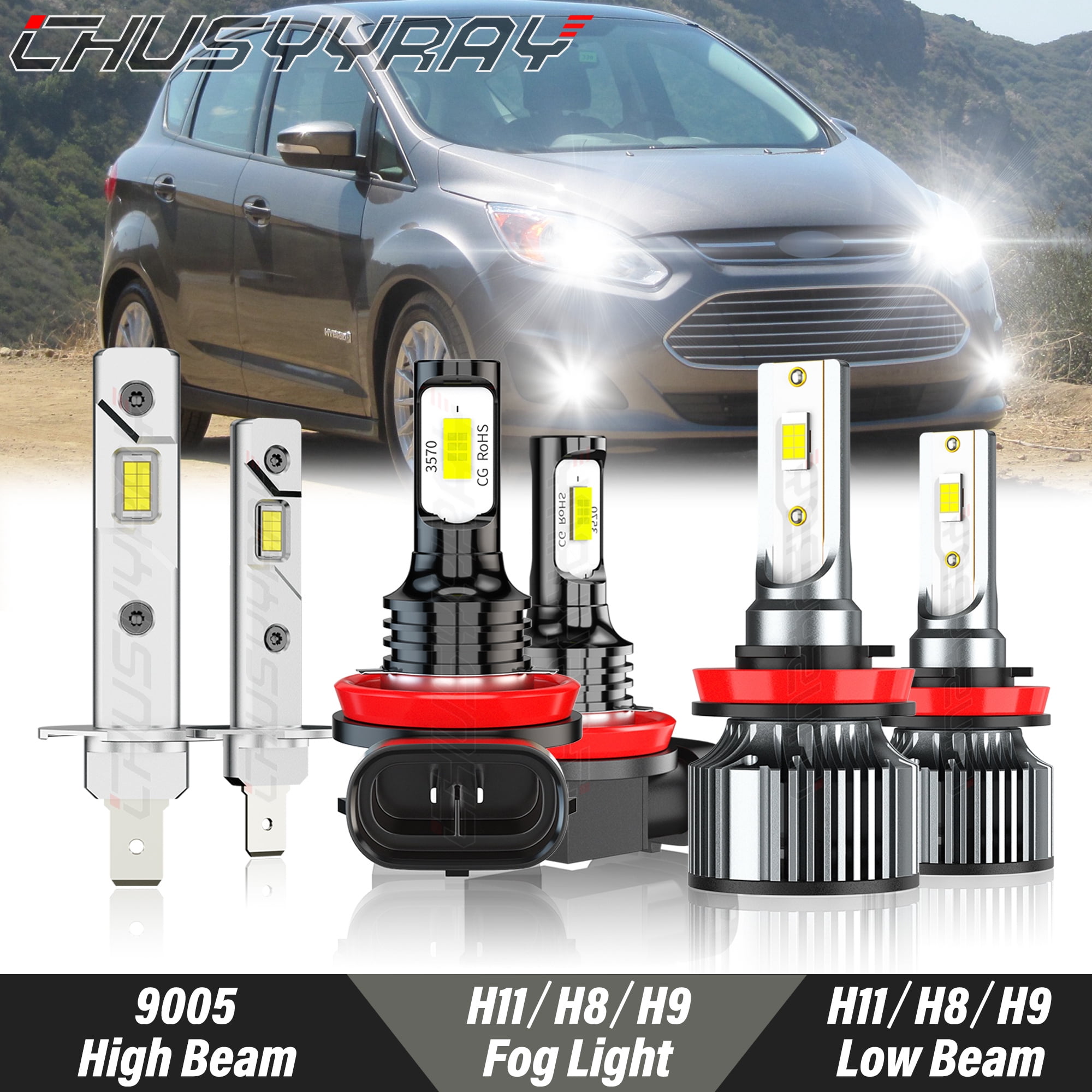 For Ford C-Max 2013-2015 2016 2017 - 6X LED Headlight High Low Beam + Fog Light Bulbs Kit 6000K White