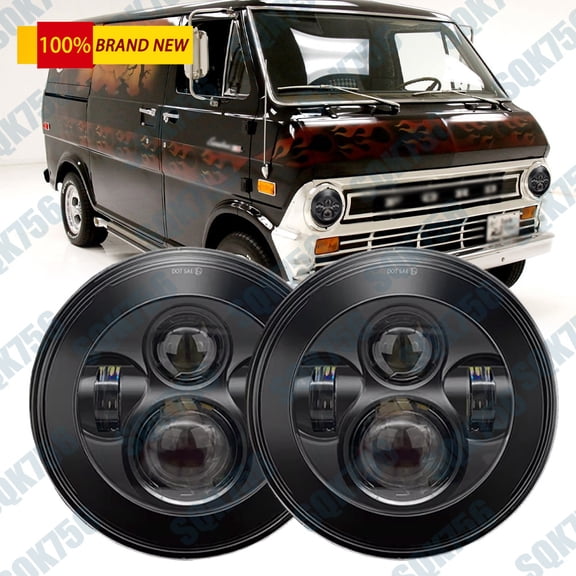 For Ford E-100 E-150 E-250 Econoline Club Wagon 1975-1978 2PC 7" LED Headlights