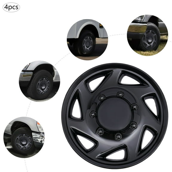 For Ford E250 E350 E450 Econoline 1999-2016 2017 2018 Hub Caps Rim Simulators 4 Pieces Black ABS