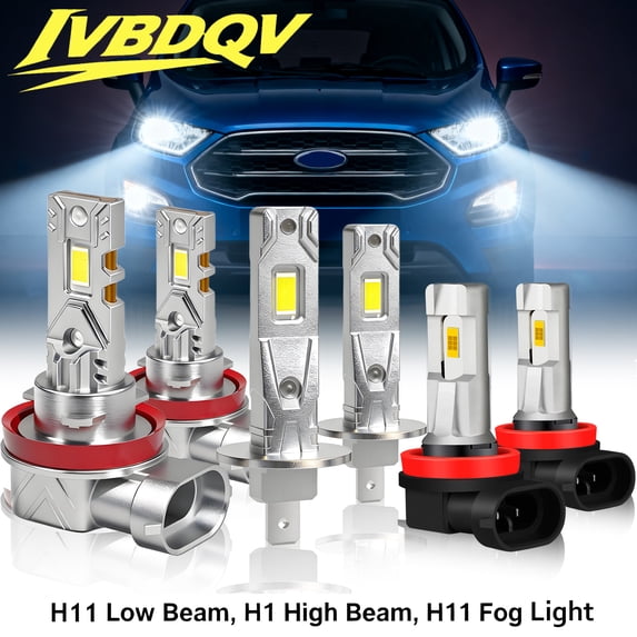 For Ford EcoSport 2021 LED Headlight High&Low Beam + Fog Light Bulb Kit Super Bright Plug & Play 6X