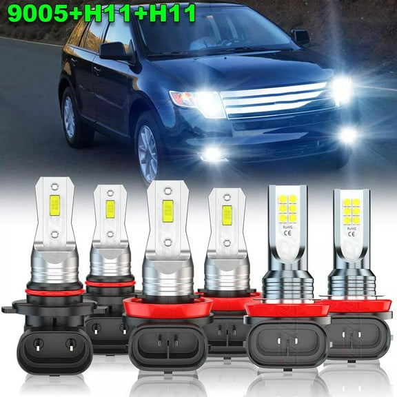 For Ford Edge 2007 2008 2009 2010 LED Headlight Hi-Lo Beam + Fog Light Bulbs Kit Super Bright White 6x