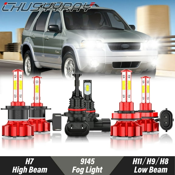 For Ford Escape 2005 2006 - LED Headlight High Low Beam + Fog Light Bulbs Kit 6000K Pure White 6Pcs